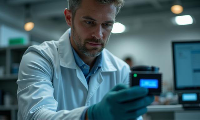 Technician calibrating eco-sensors